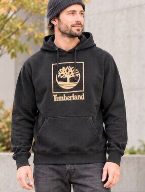 Timberland Tree Box Logo Pullover Hoodie Black Wheat Men's Large